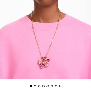 NEW Swarovski Idyllia Pendant & Brooch, pink pavé crystals, gold-tone plated.